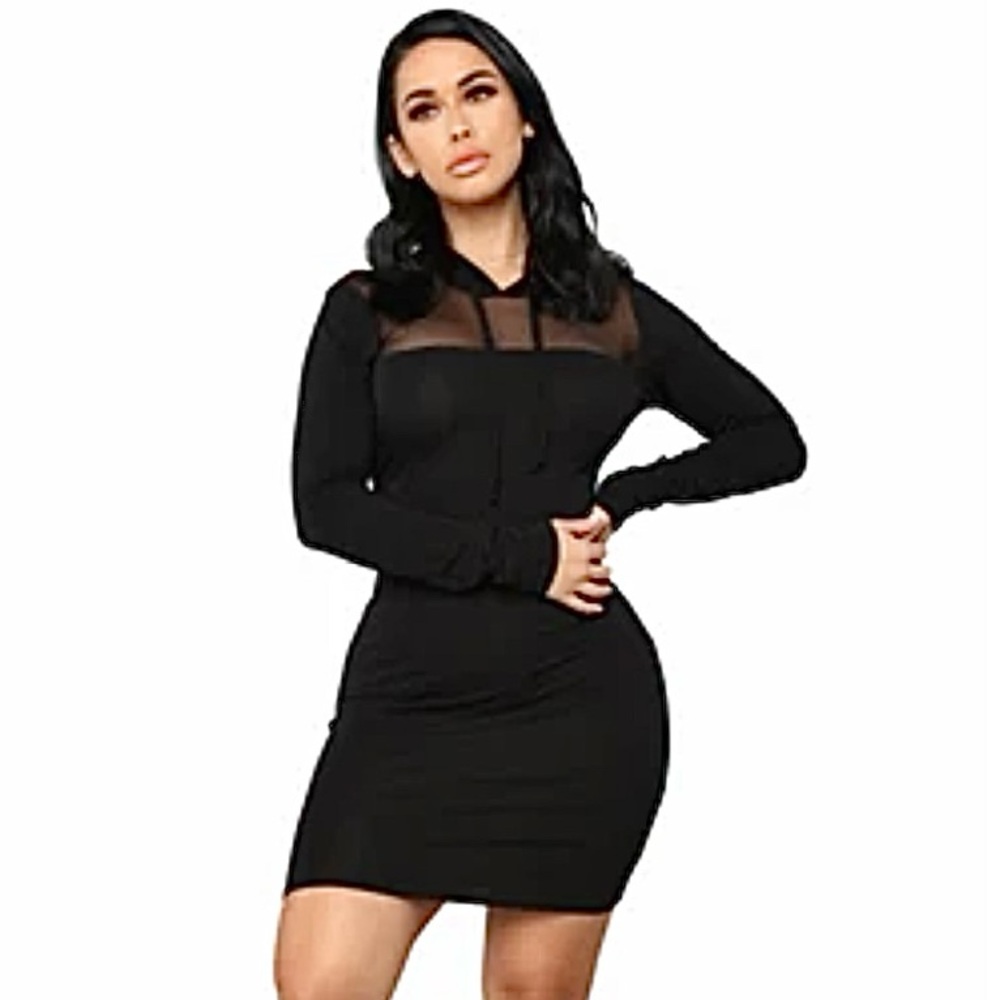 Fashion Nova Black Hooded Long Sleeve Dress